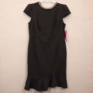 Betsey Johnson pearl trim neck line black trumpet dress NWT-16W